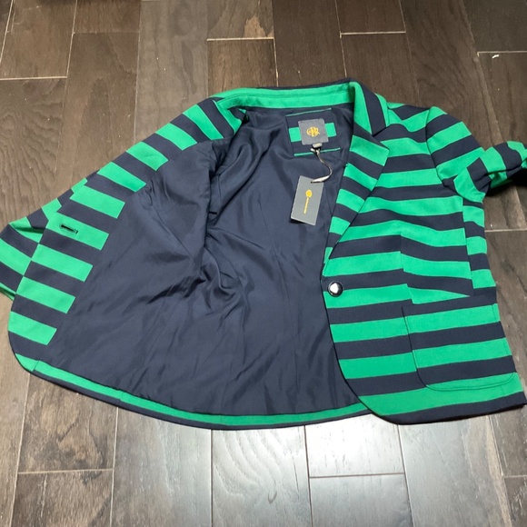 Outback Red by The Limited Blazer Jacket Navy and Green stripe 3/4 sleeve NWT - Picture 7 of 12